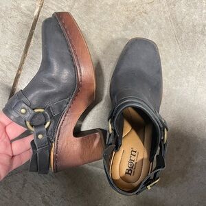 Born Women's Hudson Slingback Clog Black Leather Buckle Boho Hippie Sz 7